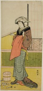 Aktor Nakamura Riko I jako Moshio () w sztuce Honda Yayoi Meoto Junrei (), wystawionej w teatrze Ichimura () w siódmym miesiącu 1778 roku ()