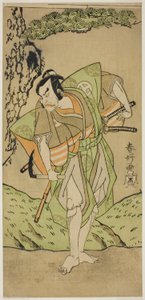 Aktor Otani Hiroemon III jako Osada no Zenjo Kagemune w sztuce Izu-goyomi Shibai no Ganjitsu (Pierwszy dzień kalendarza Izu), wystawianej w teatrze Morita od pierwszego dnia jedenastego miesiąca 1772 r.