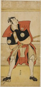 Aktor Sakata Hangoro III jako Omi no Kotoda w sztuce Haru no Nishiki Date-zome Soga, wystawionej w teatrze Nakamura w drugim miesiącu 1790 r. autorstwa Katsukawa Shunkо̄