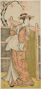 Aktor Sawamura Sojuro III jako duch kurtyzany Takao w sztuce Takao Daimyojin Momiji no Tamagaki, wystawianej w teatrze Nakamura w siódmym miesiącu 1787 r. autorstwa Katsukawa Shunkо̄