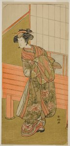Aktor Segawa Kikunojo III jako kurtyzana Takamura z Onoteruya () w sztuce Sugata no Hana Yuki no Kuromushi (), wystawianej w teatrze Ichimura () w jedenastym miesiącu 1776 roku () autorstwa Katsukawa Shunkо̄