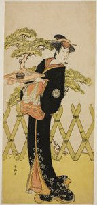 Aktor Segawa Tomisaburo II jako Lady Masago (Masago Gozen) () w sztuce Genji Saiko Kogane no Tachibana (), wystawianej w teatrze Ichimura () w jedenastym miesiącu 1788 roku () autorstwa Katsukawa Shunkо̄
