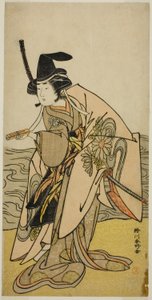 Aktor Yamashita Kinsaku II jako Lady Kikusui (Kikusui Gozen) w sztuce Kaeribana Eiyu Taiheiki, wystawionej w teatrze Nakamura w jedenastym miesiącu 1779 r. autorstwa Katsukawa Shunkо̄