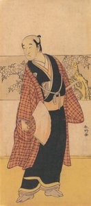 Niezidentyfikowany aktor stoi z otwartym wachlarzem w dłoni, 1743-1812. autorstwa Katsukawa Shunko