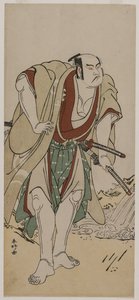 Otani Hiroji III jako samuraj stojący nad strumieniem, c. 1780. autorstwa Katsukawa Shunko