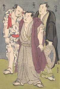 Trzej zapaśnicy sumo: Onogawa, Seimiyama i Yatsugamine, ca. 1790.