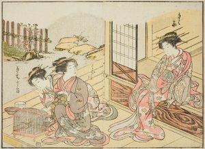 Kurtyzany Kagemanjiya, z książki „Zwierciadło pięknych kobiet z dzielnic przyjemności (Seiro bijin awase sugata kagami),” tom. 1 autorstwa Katsukawa Shunsho