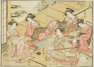 Kurtyzany Tamaya, z książki „Zwierciadło pięknych kobiet z dzielnic przyjemności (Seiro bijin awase sugata kagami),” tom. 1 autorstwa Katsukawa Shunsho