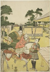 Musashibo Research B Rings Tee Katsured oraz Sabo Shoshun i Yoshitsune In Tee Pay Horikawa Yochi no Zukie Nimaizuki, ok. 1782 (druk Kor wo dback; Oban) autorstwa Katsukawa Shunsho