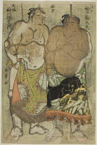 Zapaśnicy Sumo z Zachodniej Grupy (po prawej) Kashiwado Kandayu z Edo, (po lewej) i Inagawa Masaemon z Osaki autorstwa Katsukawa Shunsho