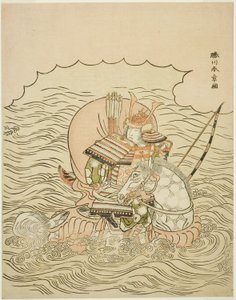 Taira no Atsumori Rijin i Morze Tei autorstwa Katsukawa Shunsho