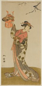 Aktor Arashi Hinaji I jako Hananoi w sztuce Gosho-zakura Horikawa Youchi, wystawionej w Teatrze Ichimura w czwartym miesiącu 1773 autorstwa Katsukawa Shunsho