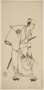 Aktor Arashi Otohachi I jako Hotei Ichiemon w sztuce Ayatsuri Kabuki Ogi, wystawionej w Teatrze Nakamura w siódmym miesiącu, 1768 autorstwa Katsukawa Shunsho