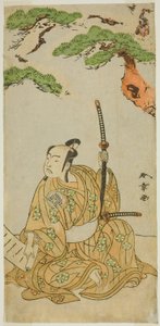 Aktor Arashi Sangoro II jako Sakura-maru w sztuce Sugawara Denju Tenarai Kagami, wystawionej w Teatrze Ichimura w pierwszym miesiącu, 1772 autorstwa Katsukawa Shunsho