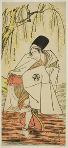 Aktor Bando Mitsugoro I jako kapłan Shinto Goinosuke przebrany za ducha białej czapli w sztuce Sakikaese Yuki no Miyoshino, wystawionej w Teatrze Morita w jedenastym miesiącu 1781 autorstwa Katsukawa Shunsho