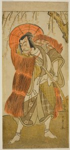 Aktor Ichikawa Danjuro V jako Akushichibyoe Kagekiyo przebrany za żebraka w sztuce Tsukisenu Haru Hagoromo Soga, wystawionej w teatrze Ichimura w trzecim miesiącu 1777 autorstwa Katsukawa Shunsho