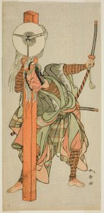 Aktor Ichikawa Danjuro V jako Atomi no Ichii w sztuce Miya-bashira Iwao no Butai, wystawionej w Teatrze Morita w siódmym miesiącu 1773 autorstwa Katsukawa Shunsho