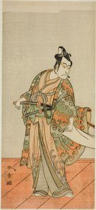Aktor Ichikawa Danjuro V jako Kudo Kanaishi (?) w sztuce Izu-goyomi Shibai no Ganjitsu (?), wystawiony w Teatrze Morita (?) w jedenastym miesiącu 1772 (?) autorstwa Katsukawa Shunsho