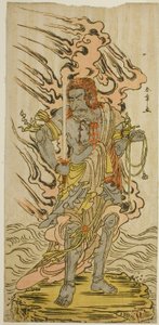 Aktor Ichikawa Danjuro V jako kamienny obraz Fudo Myoo w sztuce Kitekaeru Nishiki no Wakayaka, wystawionej w Teatrze Nakamura w jedenastym miesiącu, 1780 autorstwa Katsukawa Shunsho