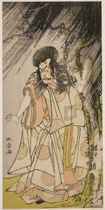 Aktor Ichikawa Ebizo III jako Bóg Piorunów, wcielenie Sugawary Michizane w sztuce Sugawara Denju Tenarai Kagami, wystawionej w Teatrze Ichimura w ósmym miesiącu 1776 autorstwa Katsukawa Shunsho
