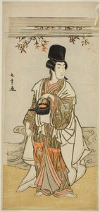 Aktor Ichikawa Monnosuke II jako sługa dworski Shoheida Sadamori w sztuce Masakado Kammuri no Hatsuyuki, wystawionej w Teatrze Nakamura w jedenastym miesiącu, 1777 autorstwa Katsukawa Shunsho