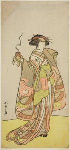 Aktor Ichikawa Monnosuke II jako kurtyzana Kewaizaka no Shosho w sztuce Sono Kyodai Fuji no Sugatami, wystawionej w Teatrze Morita w pierwszym miesiącu, 1776 autorstwa Katsukawa Shunsho