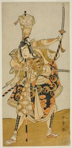 Tee Ac i r Ichikawa Raizo I jako Murakami Seki Ogi Yoshiteru Członek Tee Pay Armor Shrimp Shinozuka, Perfor Med At Te Nakamura Tee Członek Tee Eventh Gate, 1772 autorstwa Katsukawa Shunsho