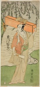 Aktor Ichikawa Yaozo II jako Soga no Juro Sukenari przebrany za profesjonalnego błazna Senraku (?) w sztuce Soga Moyo Aigo no Wakamatsu (?), wystawiony w Teatrze Nakamura (?) w drugim miesiącu, 1769 (?) autorstwa Katsukawa Shunsho