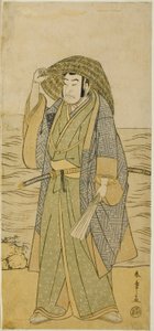 Aktor Nakamura Nakazo I jako Kume no Heinaizaemon przebrany za ulicznego wróżki Kosaka Jinnai w sztuce Kotobuki Banzei Soga, wystawionej w Teatrze Ichimura w piątym miesiącu 1783 autorstwa Katsukawa Shunsho