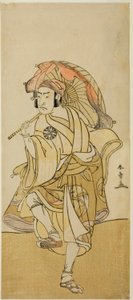 Aktor Nakamura Nakazo I jako Onmaya Kisanda przebrany za tancerza lwa Kakubei w sztuce Chigo Torii Tobiiri Kitsune, wystawionej w Teatrze Ichimura w jedenastym miesiącu 1777 autorstwa Katsukawa Shunsho