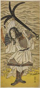 Aktor Nakamura Nakazo I jako Taira no Tomomori przebrany za Tokaiya Gimpei w sztuce Yoshitsune Sembon-zakura, wystawionej w Teatrze Morita w czwartym miesiącu 1777 autorstwa Katsukawa Shunsho