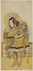 Nakamura Nakazo I jako Takechi Jubei Mitsuhide w sztuce Shusse Taiheiki, wystawionej w Teatrze Nakamura w ósmym miesiącu, autorstwa Katsukawa Shunsho