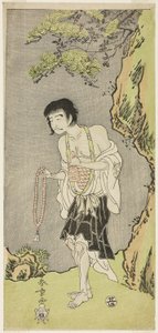 Aktor Nakamura Nakazo I jako mnich, Raigo Ajari, w sztuce Nue no Mori Ichiyo no Mato (Las potwora Nue: cel jedenastego miesiąca), wystawionej w Teatrze Nakamura od pierwszego dnia jedenastego miesiąca, 1770 autorstwa Katsukawa Shunsho