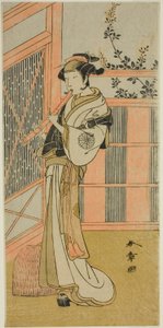 Aktor Nakamura Noshio I jako Misao przebrany za Komuso w sztuce Kosode-gura no Tekubari, wystawionej w Teatrze Morita w drugim miesiącu, 1772 (?) autorstwa Katsukawa Shunsho