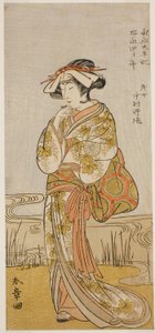 Aktor Nakamura Noshio I jako smocza dziewica przebrana za Tamanami w sztuce Oyafune Taiheiki, wystawionej w Teatrze Ichimura w jedenastym miesiącu, 1775 autorstwa Katsukawa Shunsho