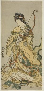 Aktor Nakamura Noshio I jako bogini Benzaiten z Enoshimy w sztuce Onno Aruji Hatsuyuki no Sekai, wystawiony w teatrze Morita w jedenastym miesiącu, ok. 1773 (kolorowy drzeworyt; hosoban) autorstwa Katsukawa Shunsho