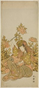 The Actor Nakamura Noshio I in a "Shak-kyo Odori" (Stone Bridge Dance), in the Play Onna Aruji Hatsuyuki no Sekai, Performed at the Morita Theater in the Eleventh Month, 1773 autorstwa Katsukawa Shunsho