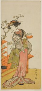 Aktor Nakamura Tomijuro I jako kelnerka Otake w sztuce Chigo Suzuri Aoyagi Soga, wystawionej w Teatrze Nakamura w pierwszym miesiącu 1777 autorstwa Katsukawa Shunsho