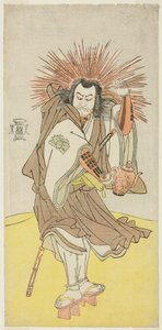 Aktor Nakayama Kojuro VI jako Osada no Taro Kagemune (w rzeczywistości Hatcho Tsubute no Kiheiji), w przebraniu latarnika ze świątyni Gion, w akcie trzecim części pierwszej sztuki Yukimotsu Take Furisode Genji (Bambus pokryty śniegiem: Genji w długich ręka autorstwa Katsukawa Shunsho