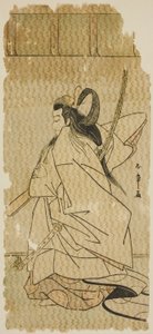 Aktor Onoe Matsusuke I jako książę Takanori w sztuce „Kaeribana Eiyu Taiheiki”, wystawiony w Teatrze Nakamura w jedenastym miesiącu 1779 autorstwa Katsukawa Shunsho