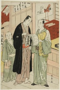 Aktor Onoe Matsuke I w garderobie teatru autorstwa Katsukawa Shunsho