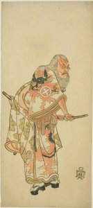 Aktor Otani Hiroemon III jako Hige no Ikyu w scenie „Sukeroku” w sztuce „Hitokidori Harutsuge Soga” autorstwa Katsukawa Shunsho