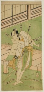 Aktor Otani Hiroji III jako biały lis przebrany za Ukishima Daihachi w sztuce Shinasadame Soma no Mombi, wystawionej w teatrze Ichimura w siódmym miesiącu 1770 autorstwa Katsukawa Shunsho