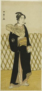 Aktor Sawamura Sojuro III jako fryzjer Jirokichi w sztuce Shida Choja-bashira, wystawionej w Teatrze Nakamura w ósmym miesiącu, 1781 autorstwa Katsukawa Shunsho