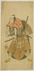 Sawamura Sojuro II jako Omi no Kotoda (?) w sztuce Shuen Soga Omugaeshi (?), wystawionej w Teatrze Ichimura (?) w drugim miesiącu 1768 (?) autorstwa Katsukawa Shunsho