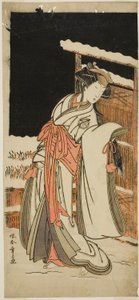 Aktor Segawa Kikunojo III jako Lady Shizuka (Shizkua Gozen) przebrana za Tamazusa w sztuce Chigo Torii Tobiiri Kitsune, wystawionej w Teatrze Ichimura w jedenastym miesiącu 1777 autorstwa Katsukawa Shunsho