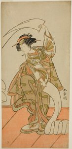 Aktor Segawa Kikunojo III jako kurtyzana Kisegawa w tańcu „Nuno Sarashi” w sztuce Hana-zumo Genji Hiiki, wystawiony w Teatrze Nakamura w jedenastym miesiącu, 1775 autorstwa Katsukawa Shunsho