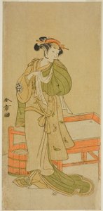 Aktor Yamashita Kinsaku II jako Moshio w sztuce Izu-goyomi Shibai no Ganjitsu, wystawionej w Teatrze Morita w jedenastym miesiącu, 1772 autorstwa Katsukawa Shunsho