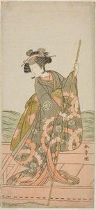 Aktor Yoshizawa Iroha I jako księżniczka Yosooi (Yosooi Hime) w sztuce Kikujido Shuen no Iwaya, wystawionej w Teatrze Morita w jedenastym miesiącu, 1775 autorstwa Katsukawa Shunsho