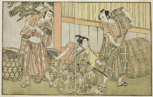 Sztuka Kuni no Hana Ono no Itsumoji, wystawiona w teatrze Nakamura w jedenastym miesiącu, ok. 1772 r. (drzeworyt) autorstwa Katsukawa Shunsho